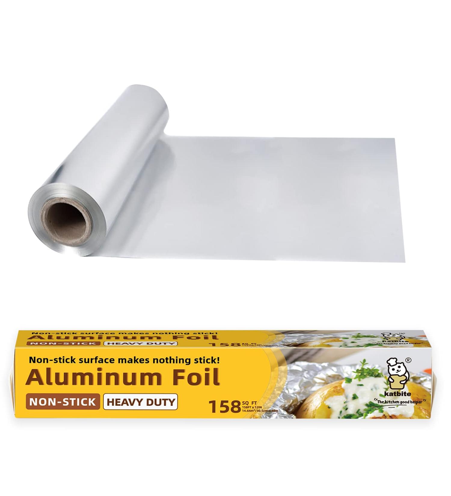 Katbite Non Stick Aluminum Foil Roll 12 Inch 158 Sq.Ft - Ideal for Grilling, Roasting, BBQ, Baking & Catering | One-Side Non-Stick Coating - Buy Online on GoSupps.com