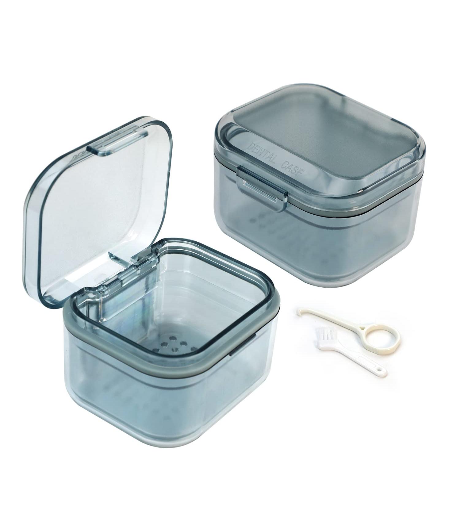 Three-Layer Denture Case with Aligner Removal Tool and Brush - Blue Retainer Cleaner Case for Men and Women - Buy Online on GoSupps.com