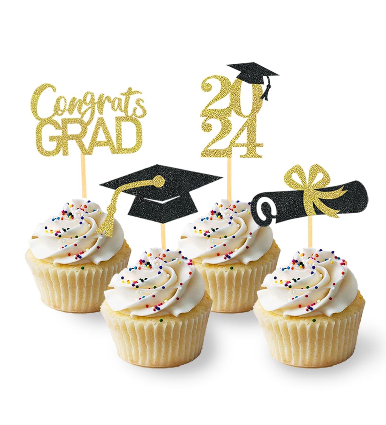 24Pcs Graduation Cupcake Toppers Graduation Cupcake Picks for Cupcake Food Decorations - Class of 2024 Graduation Cupcake Toppers Supplies (Gold) - Buy Online on GoSupps.com