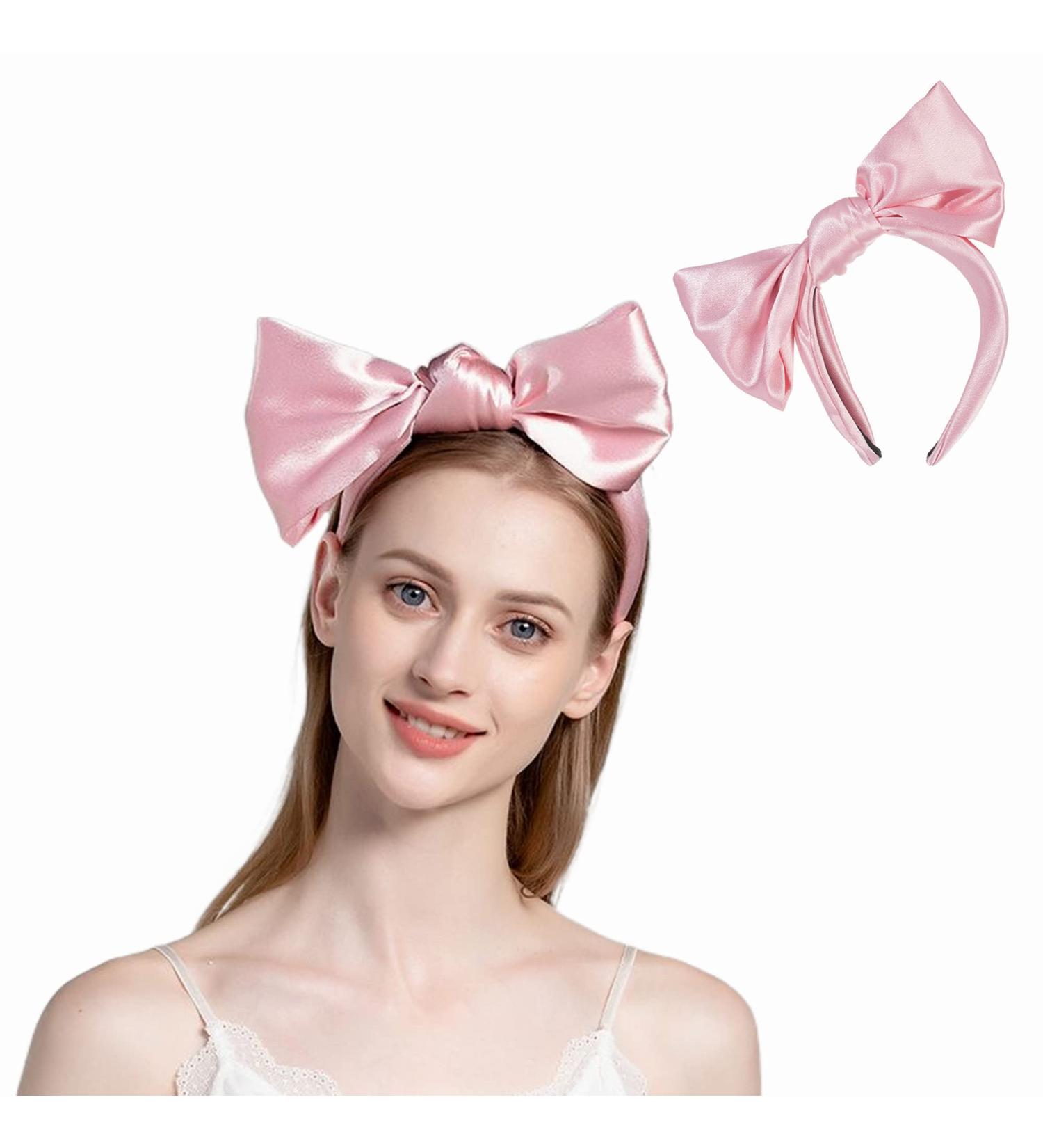 Uchyius Pink Satin Bow Headband for Women - Non Slip Hair Accessory - Buy Online on GoSupps.com