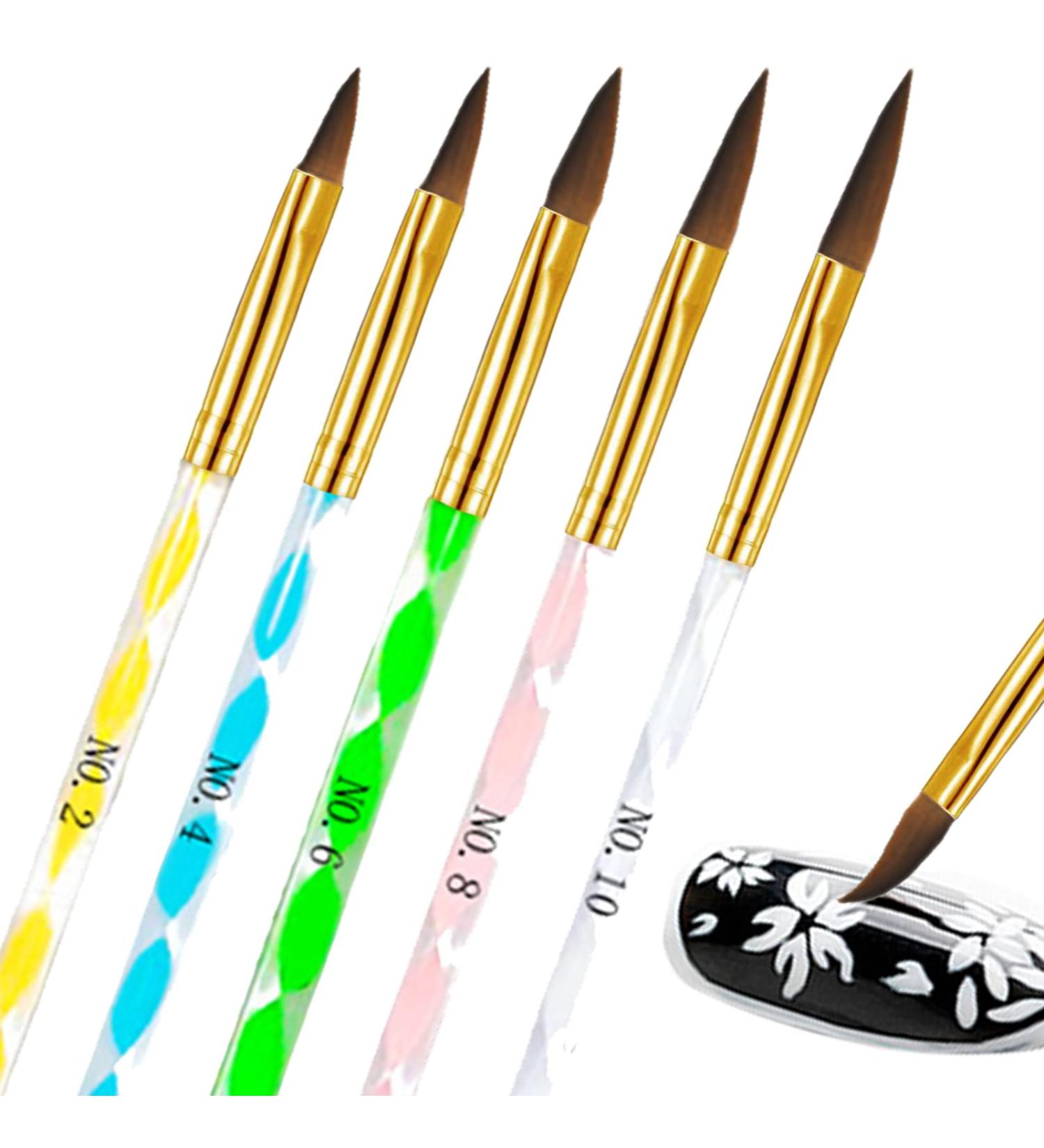 5 Pcs Round Sable Acrylic Nail Brush Set - Nail Art Tool Set No.2/4/6/8/10 (Golden) - Buy Online on GoSupps.com