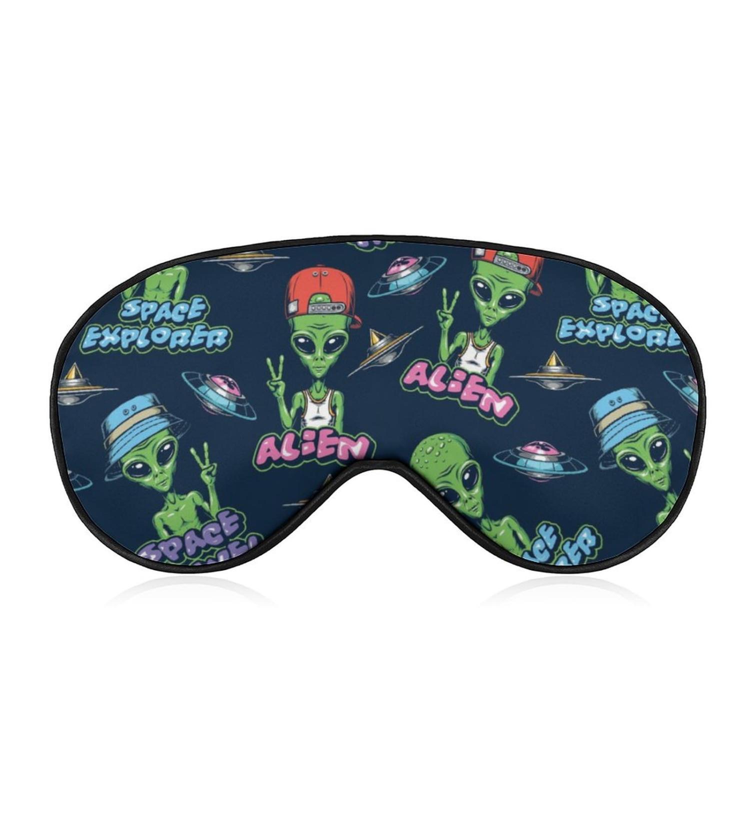 LynaRei Cartoon Green Alien Sleep Mask - Peace Love Blindfold for Full Night's Sleep, Travel and Nap Style-1 - Buy Online on GoSupps.com