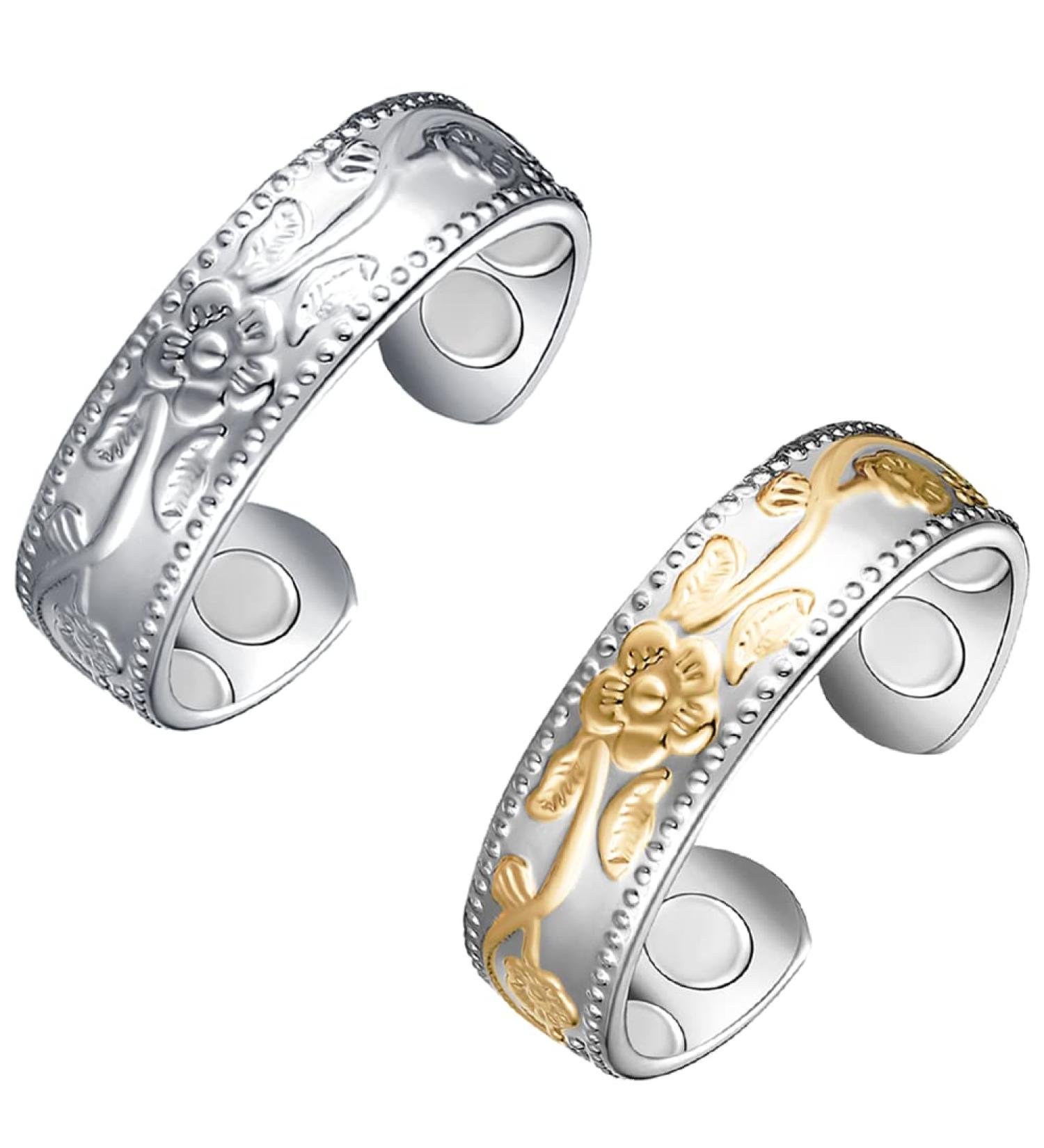 Vicmag 4X Strength Magnetic Copper Rings for Women | 3500 Gauss Magnets | Adjustable, Pure Copper | Jewelry Gift Box | 2PCS (Silver & Silver Gold Plum) - Buy Online on GoSupps.com