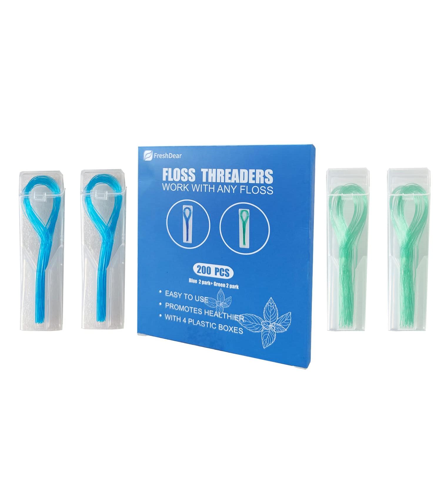 Freshdear Dental Floss for Braces Bridges & Implants - Green & Blue (200 Pieces) | International Shipping Available - Buy Online on GoSupps.com