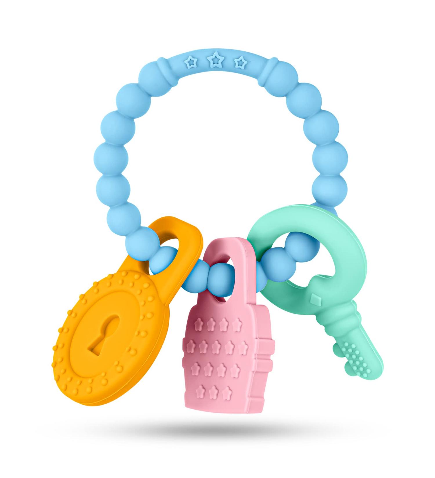 Vicloon Baby Teething Toy - BPA-Free Silicone Teether for Boys and Girls | Soothing Infant Teething Ring | Chew Toy for Babies | Shower Gift - Dark Blue - Buy Online on GoSupps.com