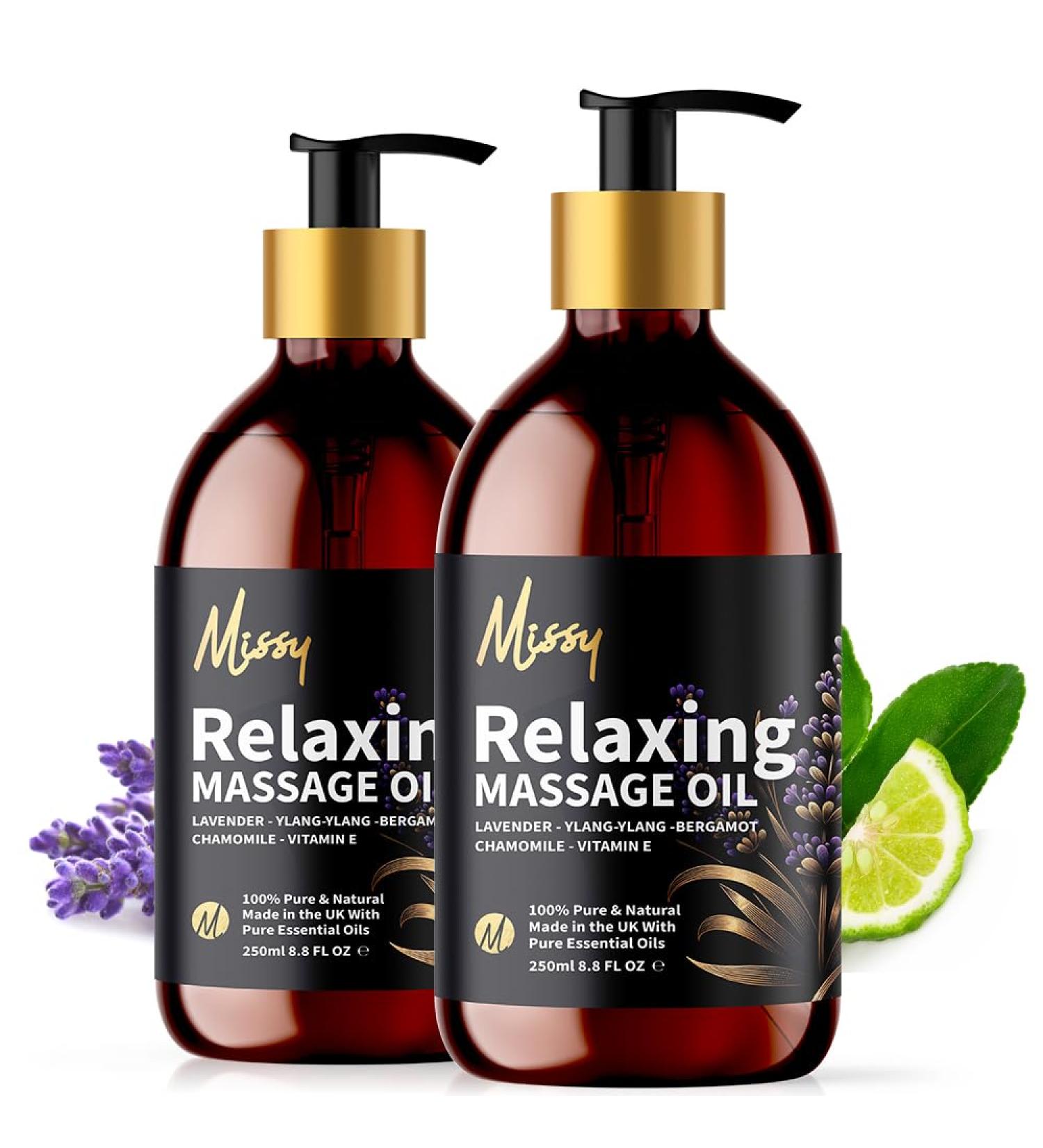 Missy Premium Relaxing Massage Oil Twin Pack (500ml Total) - Indulgent Calming Formula Featuring Lavender Chamomile Ylang Ylang & Bergamot Fortified with Vitamin E Grapeseed Oil Base 2 x 250ml 250 ml (Pack of 2) 2 - Buy Online on GoSupps.com