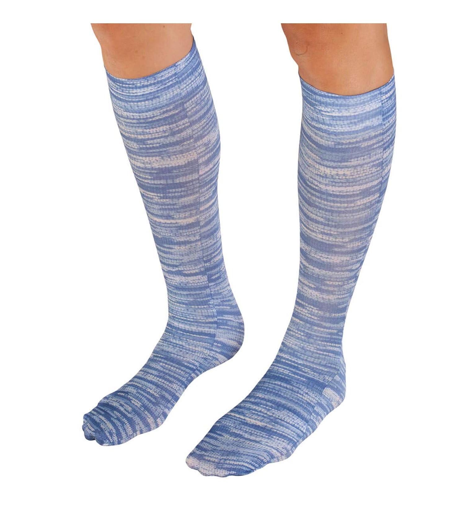 Celeste Stein Therapeutic Graduated Compression Socks Denim Blue Stripes 20-30 mmHg Regular Calf Regular Denim Stripes