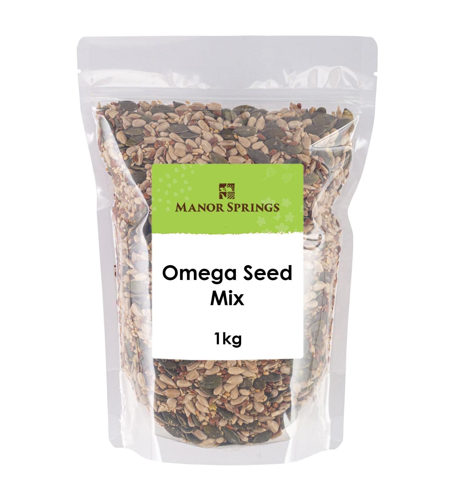 Omega Seed Mix 1kg | 4 Seeds Mix with Pumpkin Sunflower Sesame and Flax Seeds Blend Non-GMO Vegan by Manor Springs