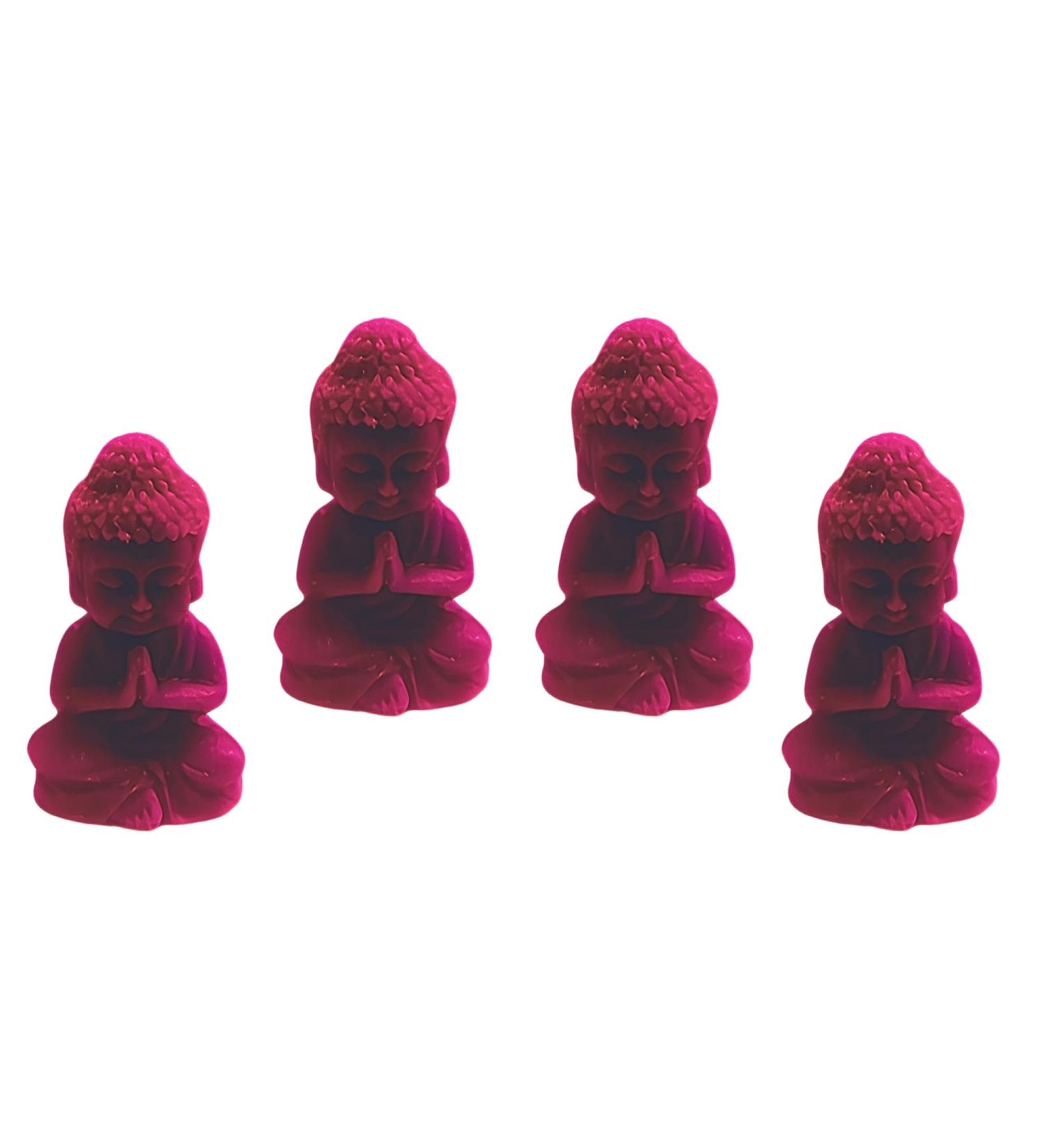 Handmade Mini Buddha Candle and Figurine Set 4 Pieces Perfect for Decoration Zen Meditation Aromatherapy Handcrafted in USA with Organic Beeswax (Fuchsia)