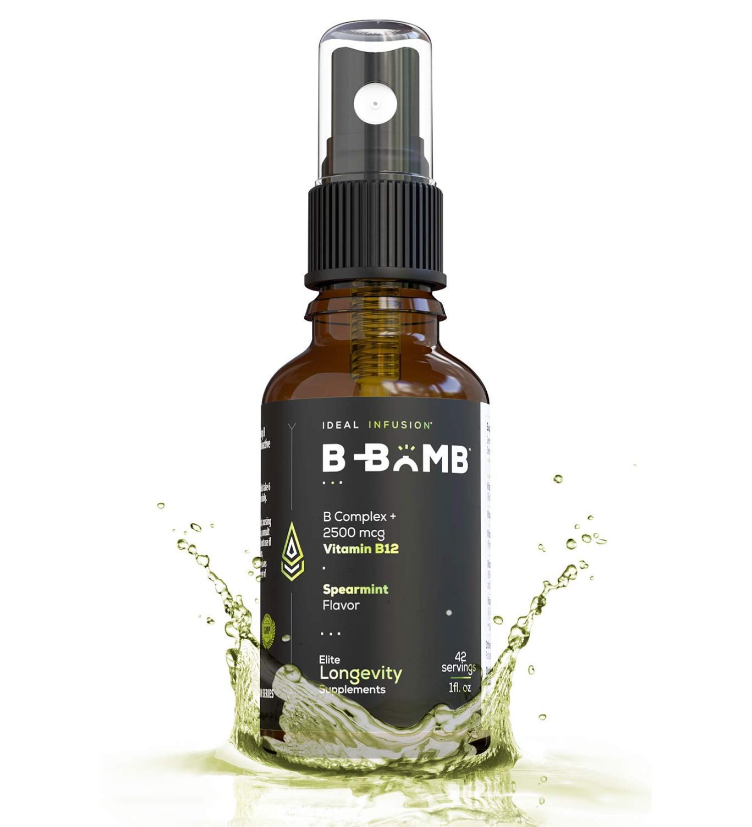 B-Bomb Vitamin B12 + B Complex Liquid Spray: Methylcobalamin with Adenosylcobalamin: Energy & Mood Support, Sugar-Free, Vegan, Organic Spearmint Flavor - Buy Online on GoSupps.com
