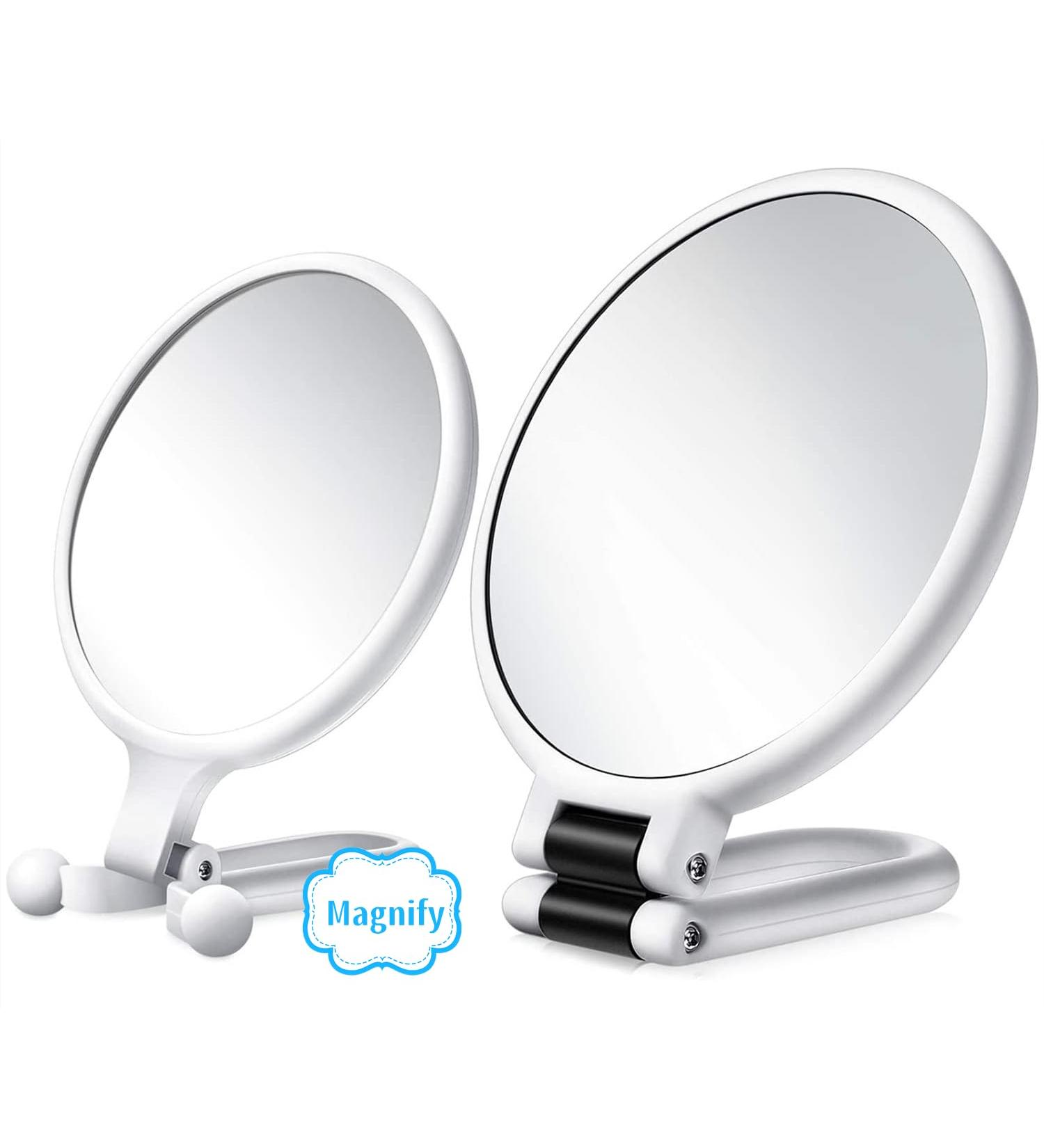2 Pack Handheld Magnifying Mirror 10x 15x Magnification & 2-Sided Mirrors with Handle Stand Small Pocket Magnified Mirrors for Women Men Girls Kids School Work Travel Outdoors - White - Buy Online on GoSupps.com