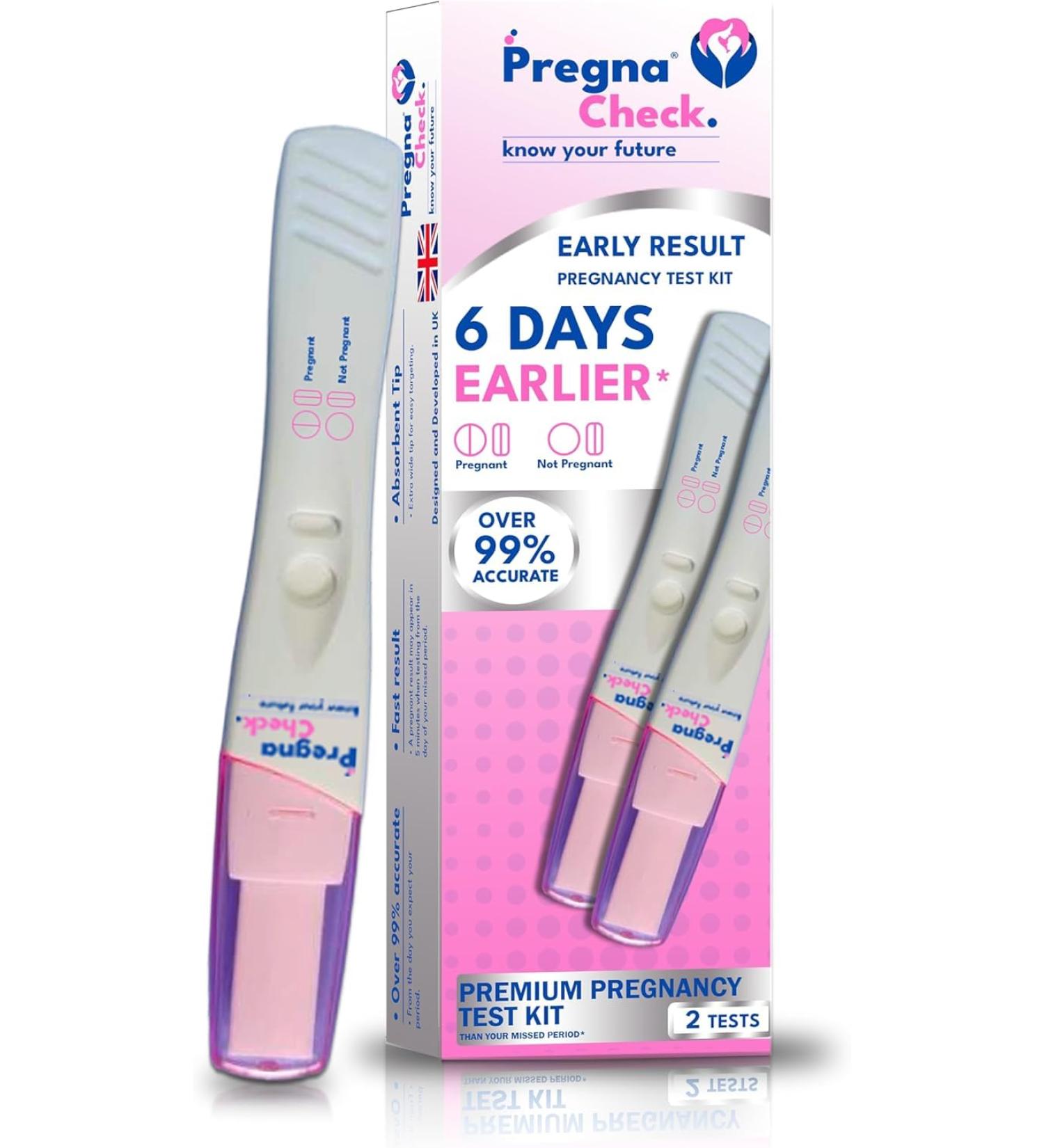 Pregna Check Early Pregnancy Test Strips Kit - 6 Days Early Detection - High Sensitivity - Over 99% Accuracy - 2 Test Strips - Women's Health - Buy Online on GoSupps.com