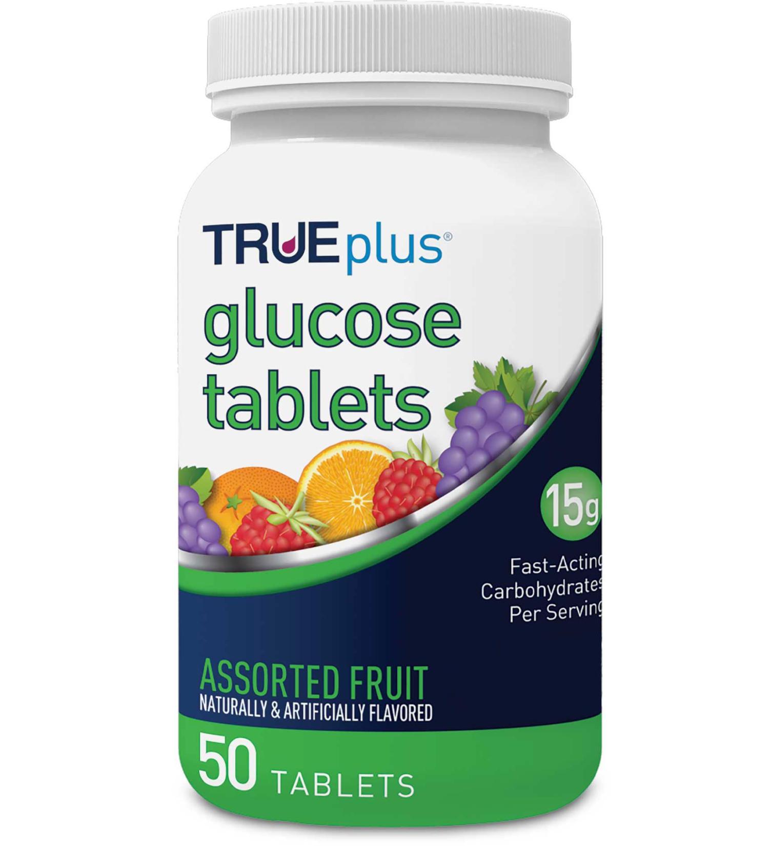 TRUEplus Glucose Tablets - Assorted Flavors (Grape Raspberry Orange) - 50ct Bottle for Quick Energy Boost - Ideal for Diabetics - Fast International Shipping - Buy Online on GoSupps.com
