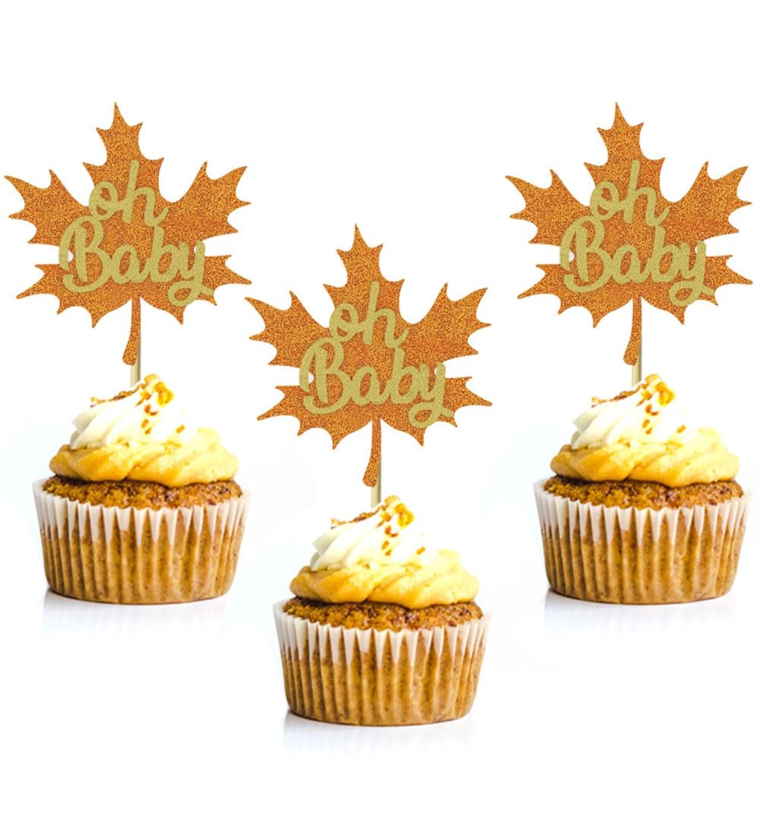 36pcs Oh Baby Cupcake Toppers Maple leaf Theme Party Decoration Birthday Party Gender Reveal Party Dessert Insert MGPFERD - Buy Online on GoSupps.com