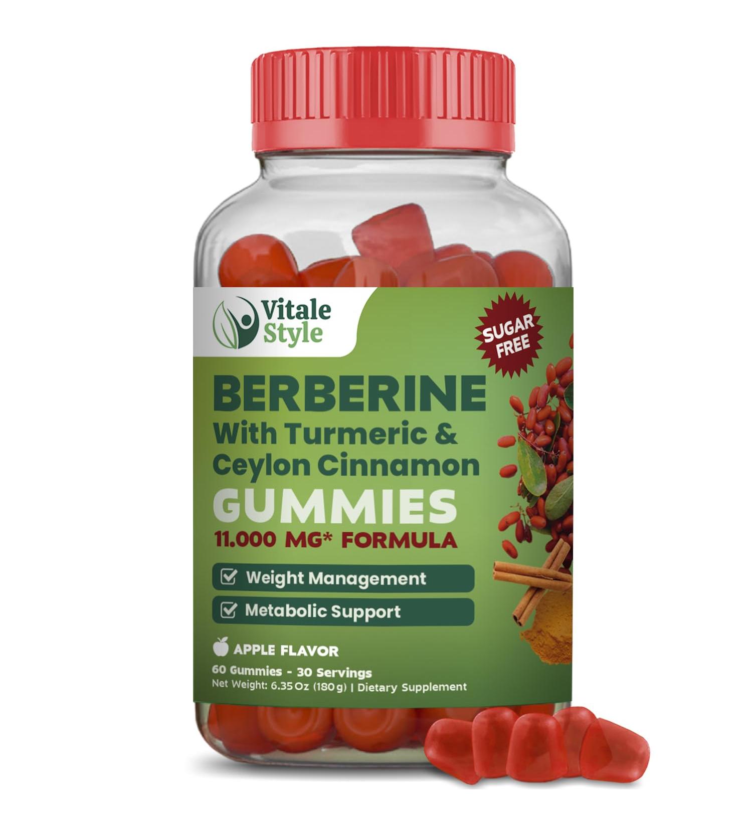 Berberine Weight Management Gummies 3000mg Ceylon Cinnamon Turmeric & B12 Complex | Supports Metabolic Balance & Energy |Vitale Sytyle | Vegan Sugar-Free | 60 Gummies - Buy Online on GoSupps.com