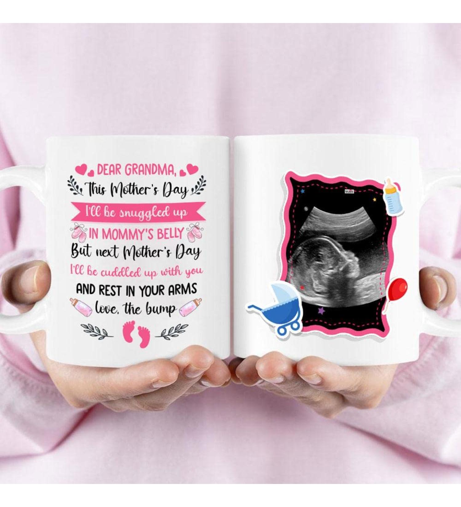 Personalized Grandma Mug: From The Bump to New Grandma | Mother's Day Gift | Custom Name & Sonogram Photo | 11-15oz Ceramic Cup - Buy Online on GoSupps.com