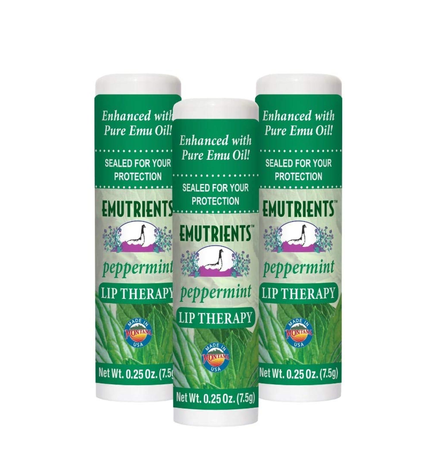 Montana Emu Ranch Peppermint Lip Therapy Balm 0.25oz 3-Pack - Pure Emu Oil Formula - Buy Online on GoSupps.com