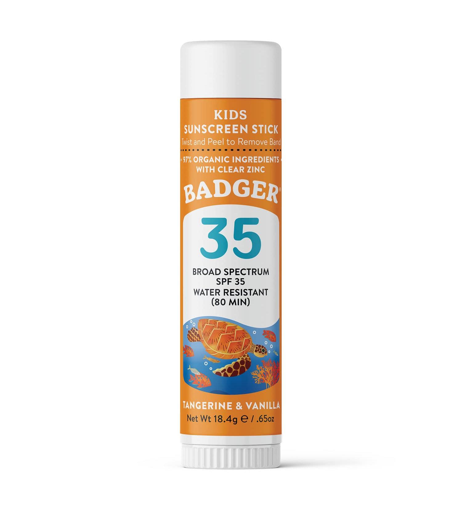 Badger Kids Natural Mineral Sunscreen Face Stick SPF 35 - Tangerine & Vanilla, 0.65 oz - Buy Online on GoSupps.com