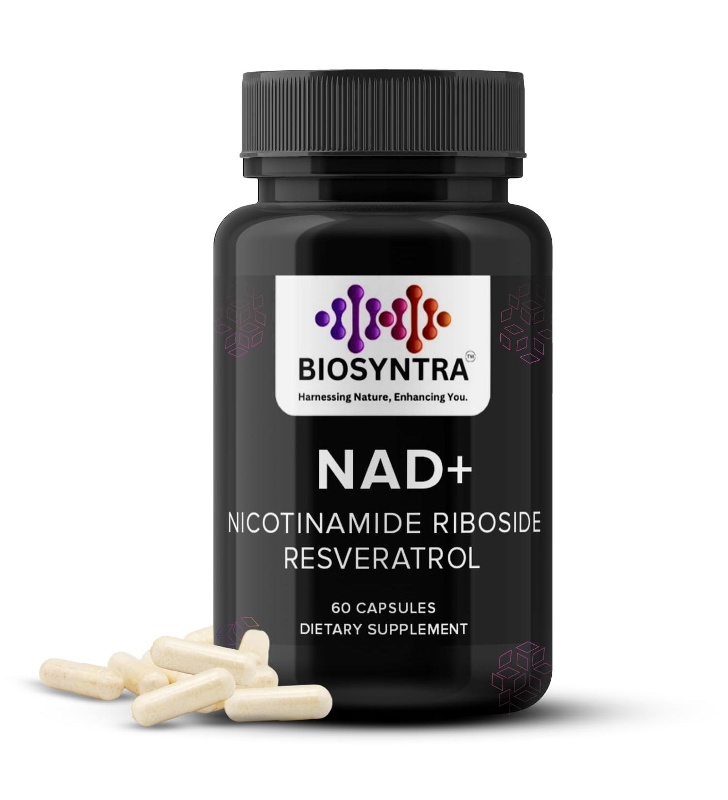 Biosyntra NAD+ Supplement 900mg Nicotinamide Riboside with Resveratrol Pure Anti-Aging Supplement for Cellular Energy Longevity & Vitality 3rd Party Tested Non-GMO Gluten-Free 60 Capsules - Buy Online on GoSupps.com