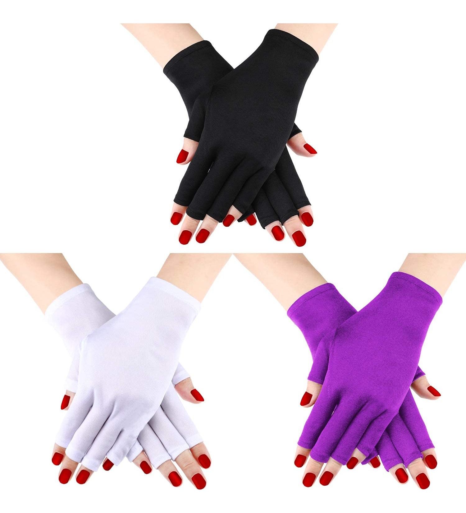 Quesuc 3 Pairs UV Shield Glove Gel Manicures Glove Anti UV Fingerless Gloves Protect Hands from UV Light Lamp Manicure Dryer (Black Purple White) - Buy Online on GoSupps.com