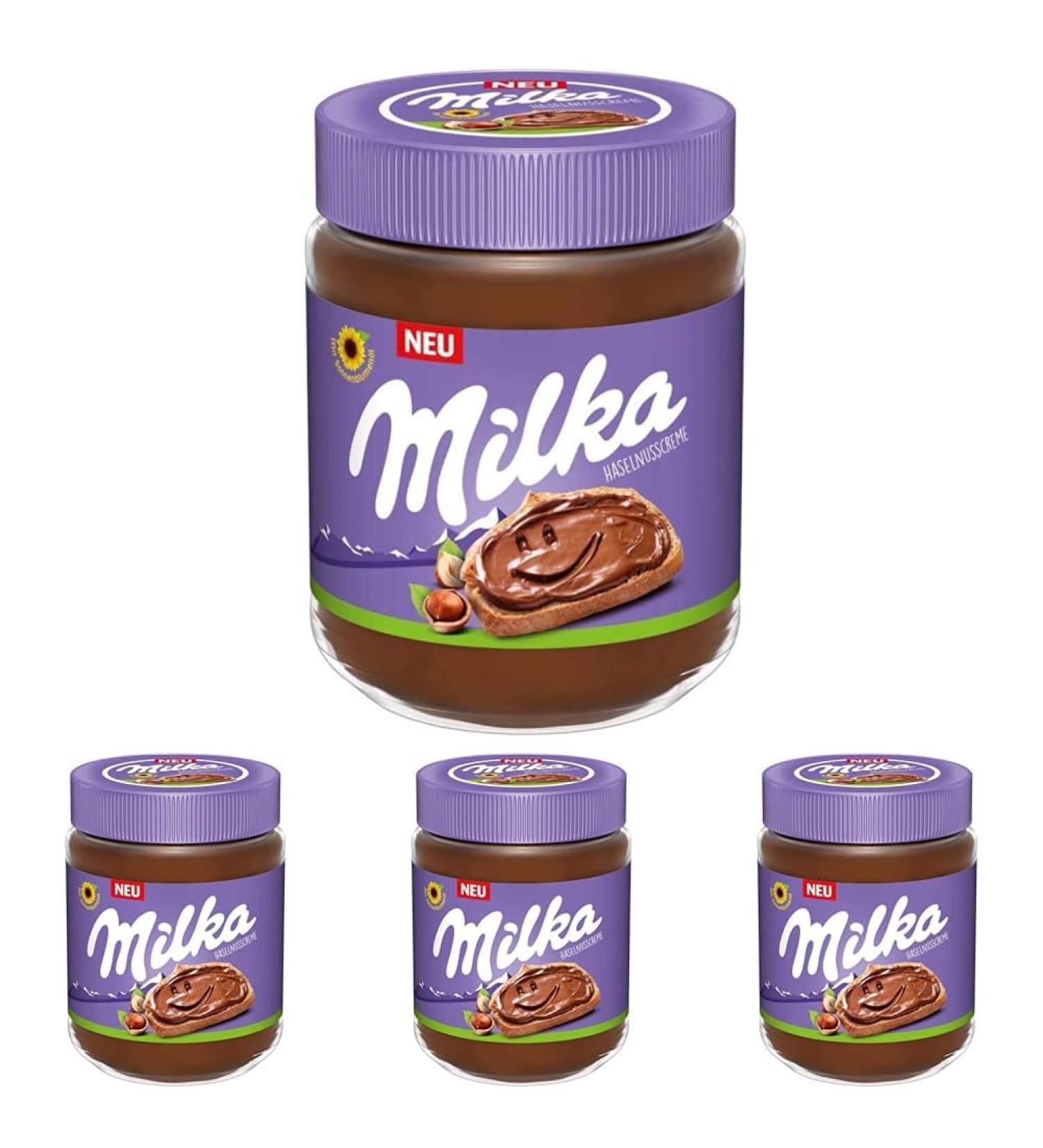 Milka hazelnut cream 1 x 600g i sweet spread i chocolate cream with nut i without palm oil i single pack (pack with 4) 600 g (4 Pack)