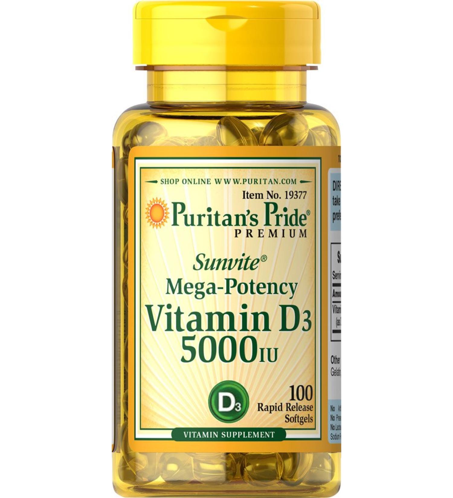Puritan's Pride 2 Pack of Vitamin D3 5000 IU Puritan's Pride Vitamin D3 5000 IU-100 Softgels