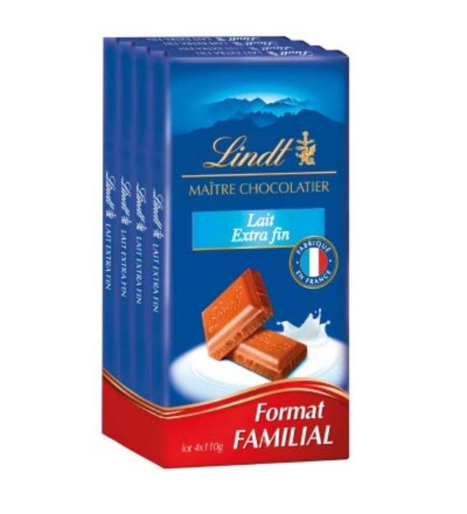 Lindt Extra fine milk chocolate - The 4 tablets of 110 g