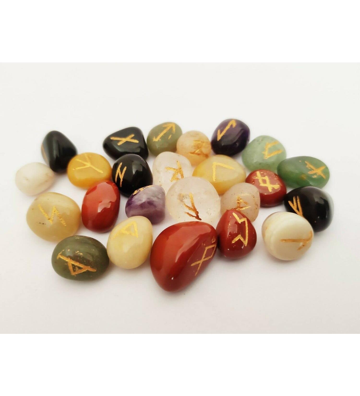 Sharvgun Multi Stone Rune Set 25 pi ces avec tableau en bois MDF runique grav lettrage pa en symbolique velours noir/rouge pochette - Buy Online on GoSupps.com