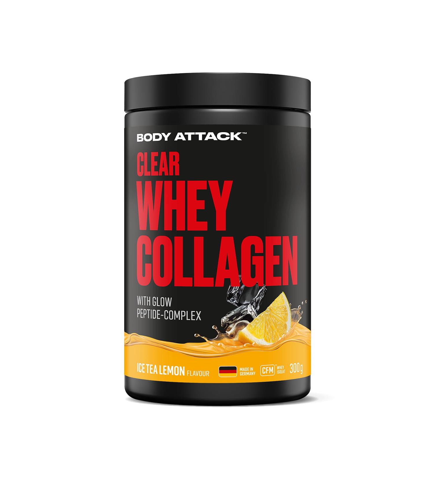  Body Attack Body Attack Clear Whey Collagen 300g Lemon Iced Tea With brilliant collagen complex for muscles skin and bones CFM whey protein-based collagen powder with - Buy Online on GoSupps.com