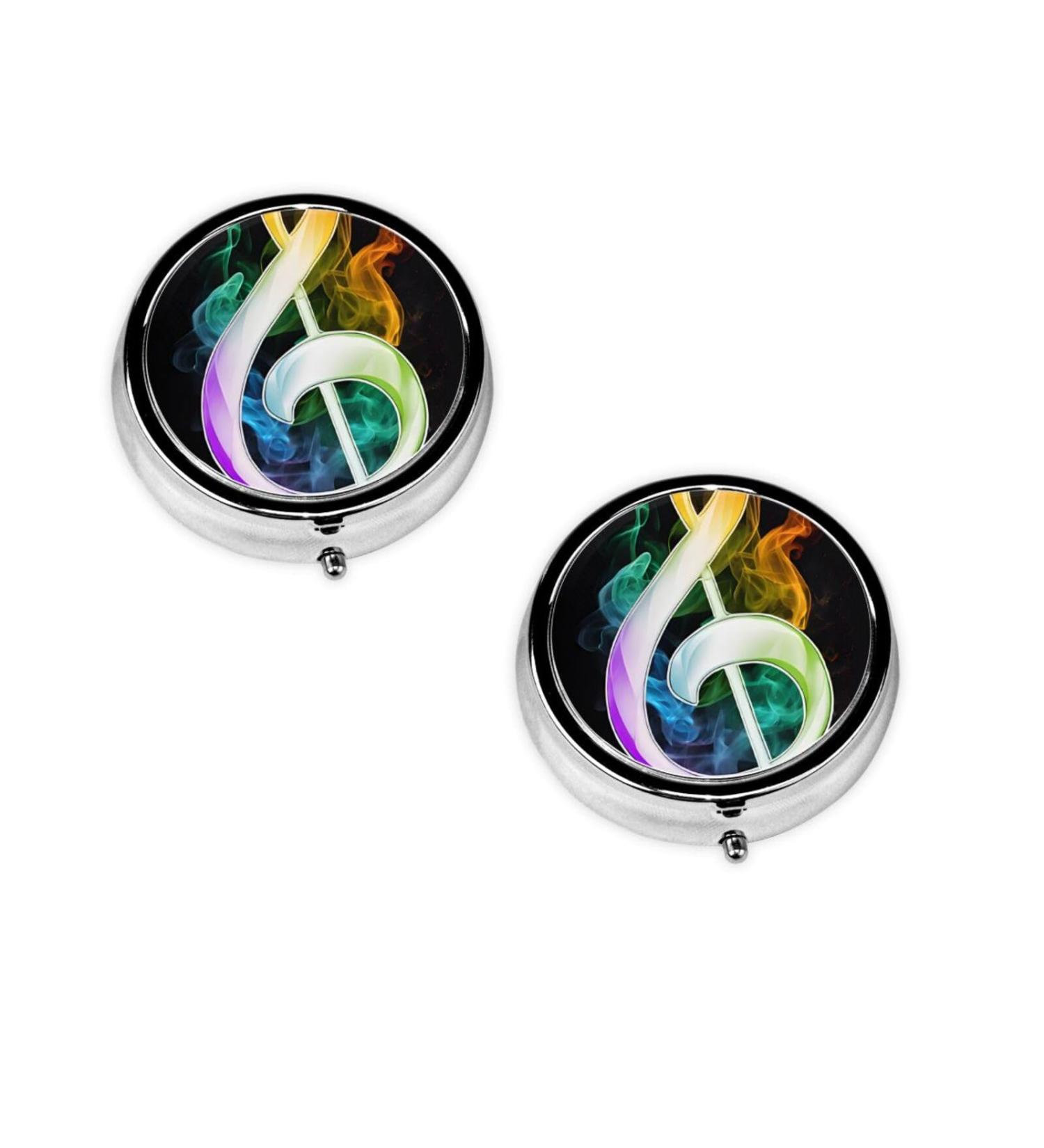 Colorful Music Notes Mini Round Pill Box | 3 Compartment Pill Organizer for Travel Home & Office - Buy Online on GoSupps.com