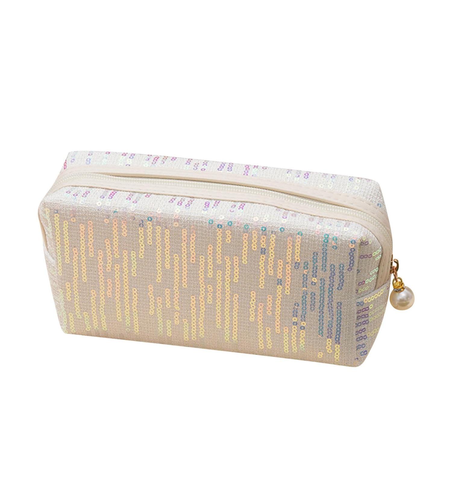 New Embroidered Sequin Makeup Bag with Large Capacity High Appearance Cute Portable Storage Bag Washing Bag (White) - Buy Online on GoSupps.com