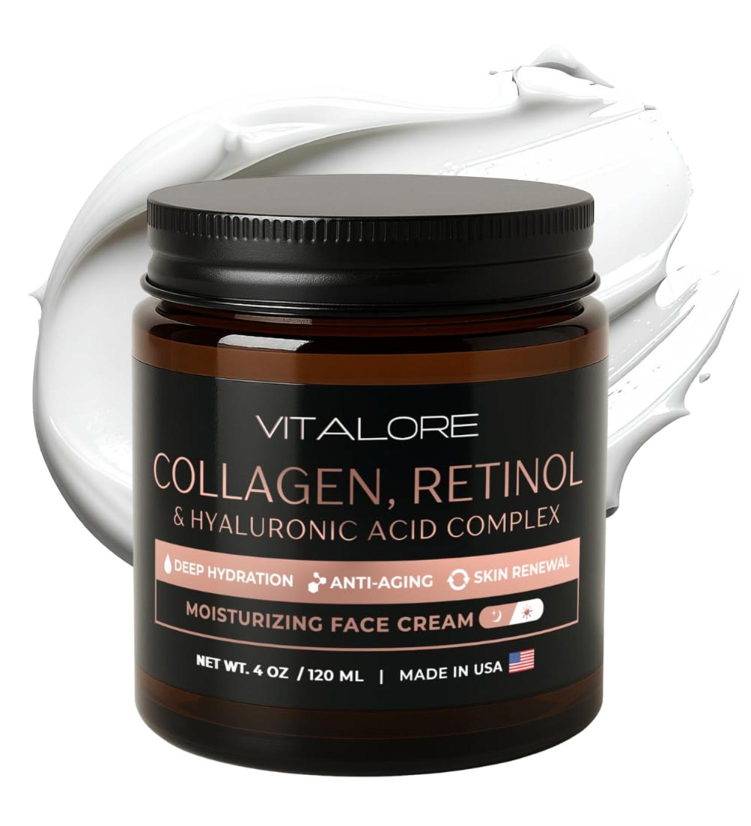 Vitalore Anti-Aging Face Cream Wrinkle Repair Moisturizer with Collagen Retinol & Hyaluronic Acid Hydrating Firming Cream for Fine Lines and Wrinkles- Day & Night Use for Women and Men- 4oz Jar. - Buy Online on GoSupps.com