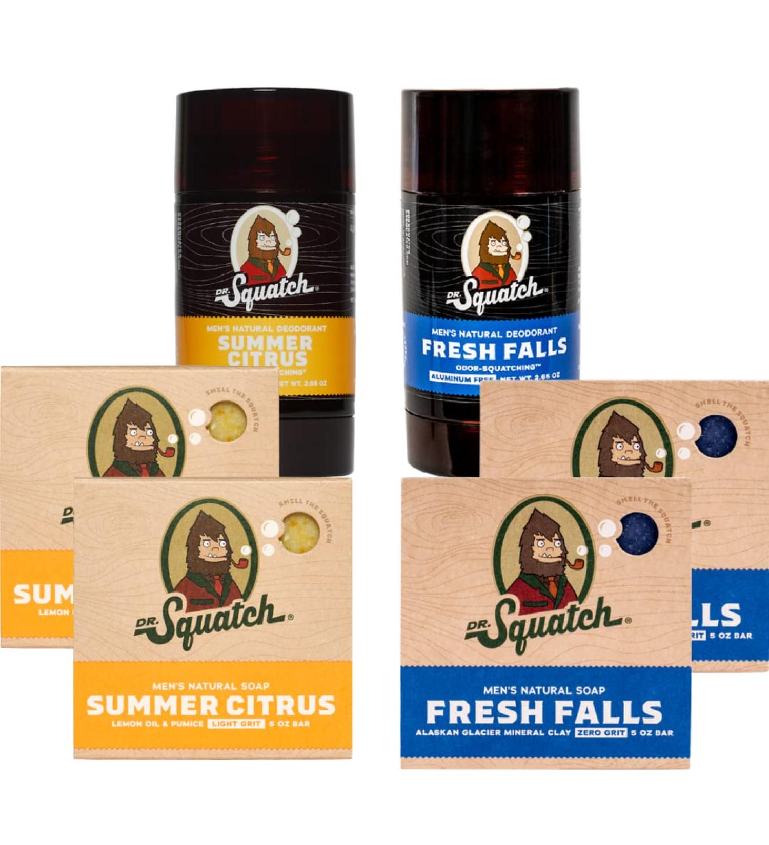 Dr. Squatch Manly Soap and Deodorant Variety Pack - Summer Citrus and Fresh Falls - Organic and Aluminum-Free - Men's Natural Soap - Buy Online on GoSupps.com