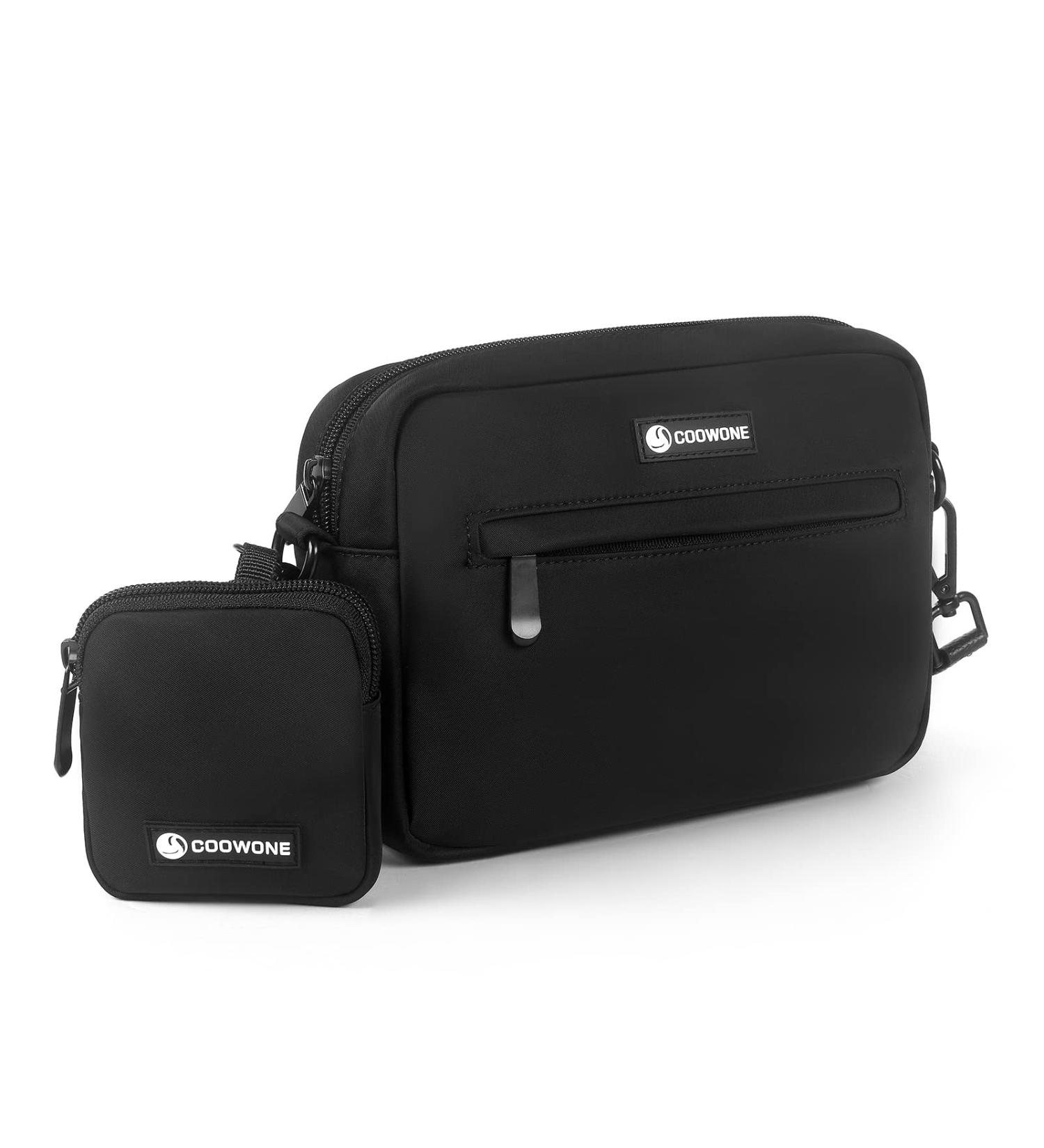 COOWONE Waterproof Dog Walking Bag with Integrated Poop Bag Dispenser - Adjustable Shoulder Bag for Dogs (Black) - Buy Online on GoSupps.com