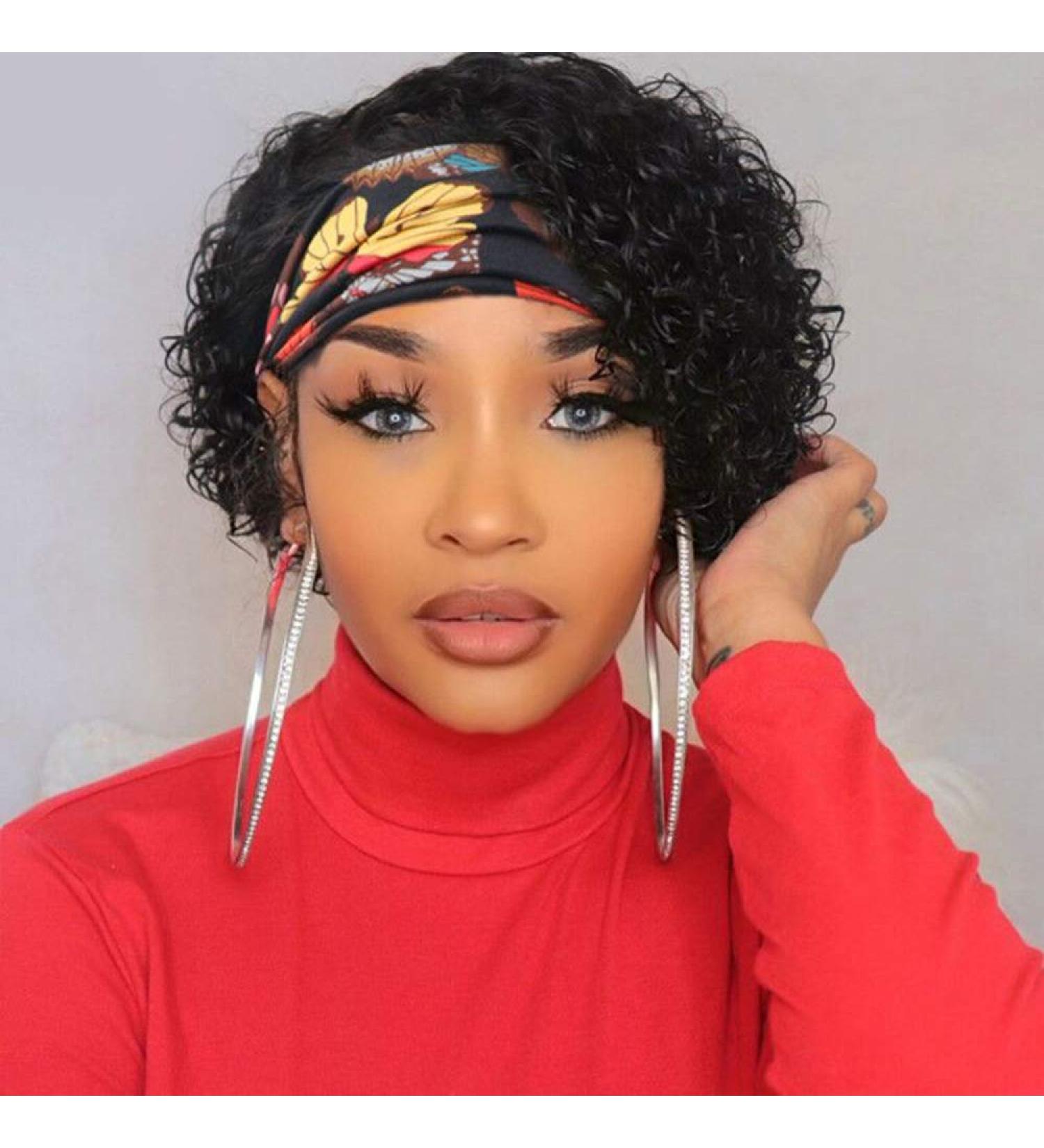 Sooolavely 8 Inch Deep Wave Headband Wig for Black Women - Brazilian Virgin Human Hair Pixie Cut None Lace Front Wig 150% Density - Buy Online on GoSupps.com