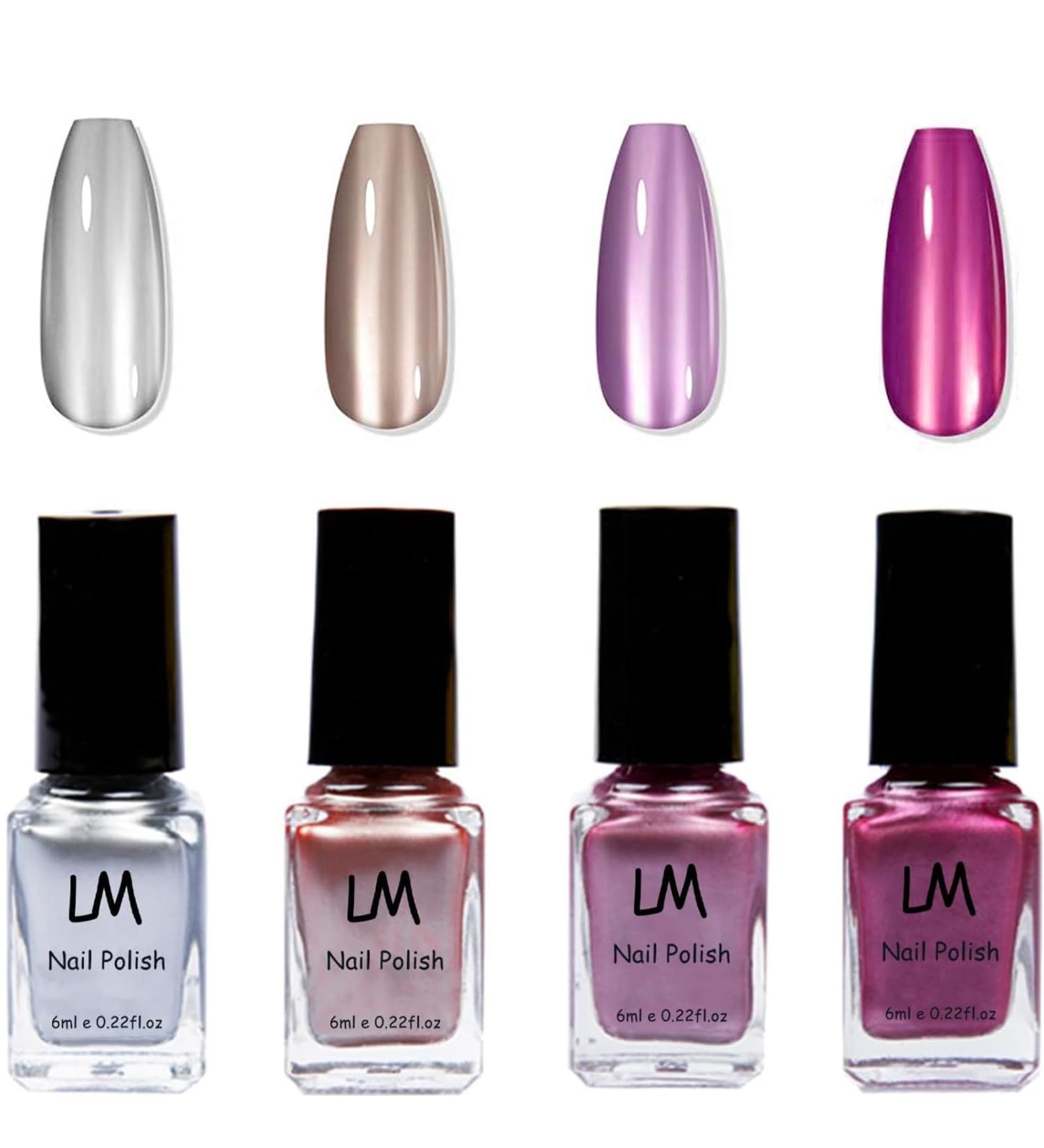 Metallic Nail Polish - Quick Dry Mirror Finish | 4 Colors: Light Pink Dark Pink Silver Rose Gold | Long Lasting 6ML Nail Varnish - No UV Required - Buy Online on GoSupps.com