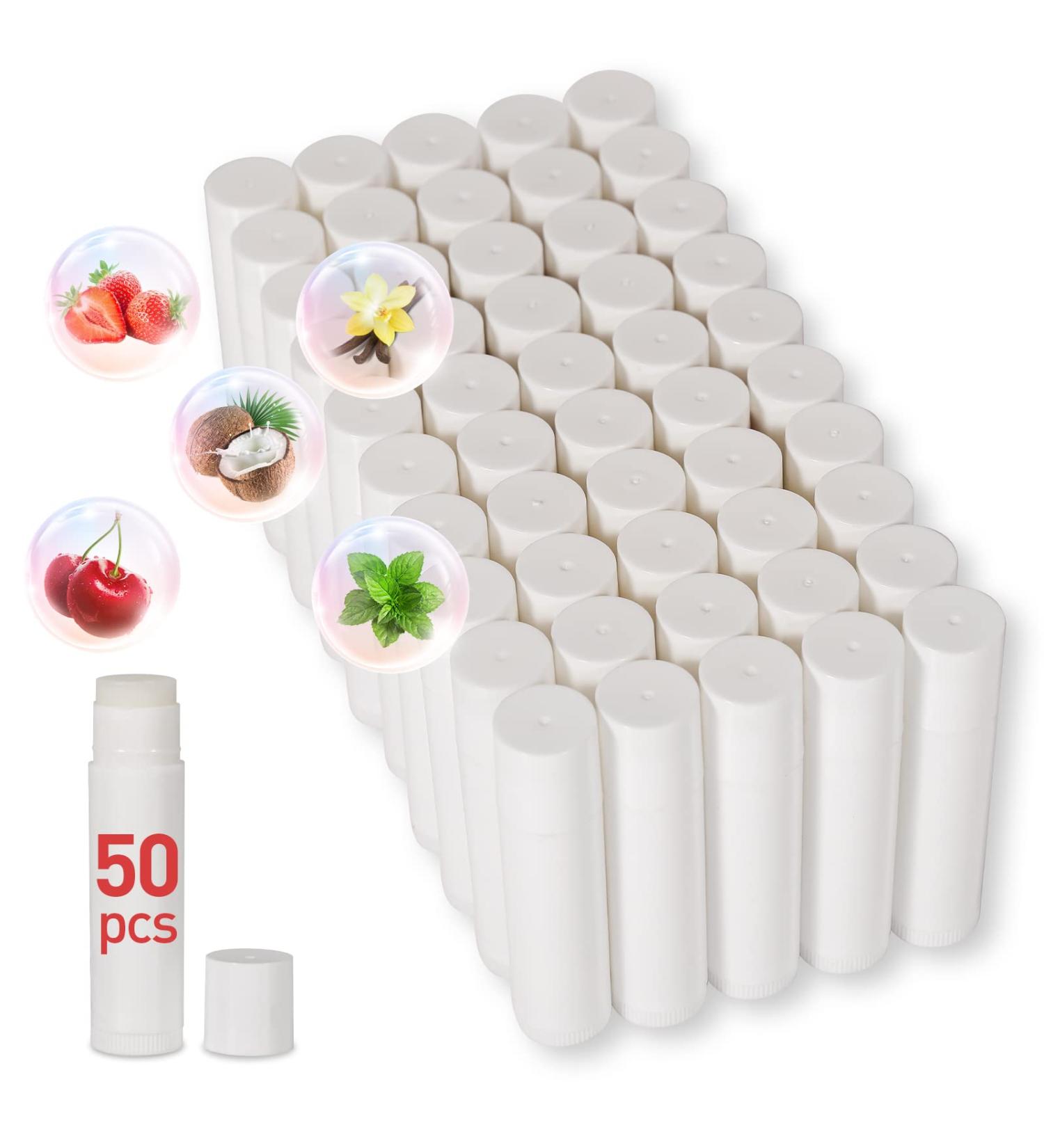DMSKY 50 Pack Lip Balm Unlabeled, Natural Lip Balms Bulk Blank Tube, Lip Balm for Party Favors and Gift Basket Filling, Wedding or Baby Shower-5 Flavors 50 count - Buy Online on GoSupps.com