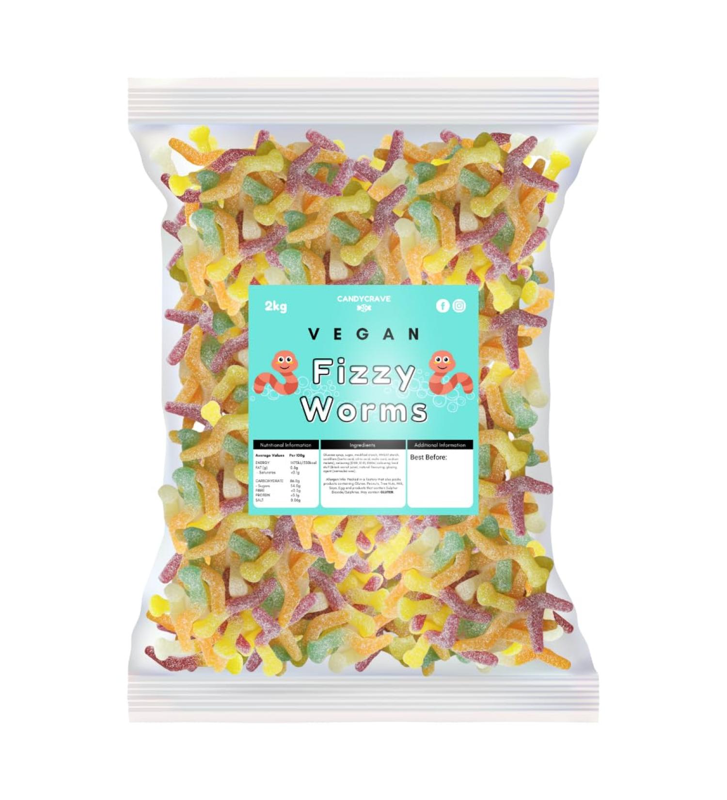 Candycrave - Vegan Fizzy Worms 2Kg Bulk Bag - Buy Online on GoSupps.com