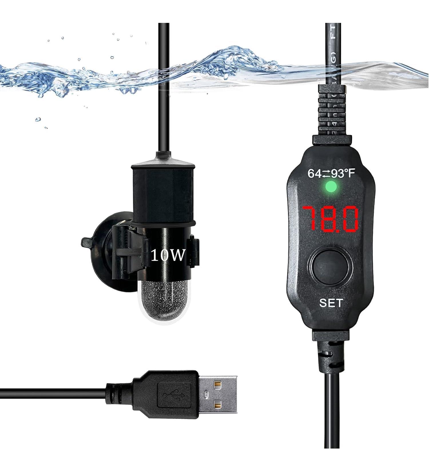 Mini Aquarium Heater 10W USB Powered Mini Fish Tank Heater Adjustable Submersible Aquarium Heater Betta Heater with LED Display Thermostat -for 0.5-1 Gallon Tanks (US Fahrenheit) - Buy Online on GoSupps.com