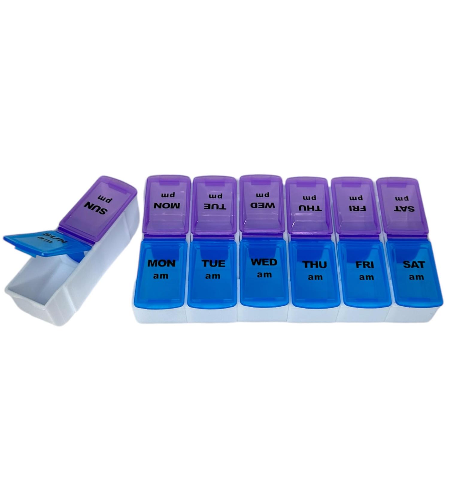 7 Day AM PM Large Compartment Pill Box Organizer - Easy Open Detachable & Portable - Weekly Medication & Vitamin Holder in Purple/Blue - Buy Online on GoSupps.com