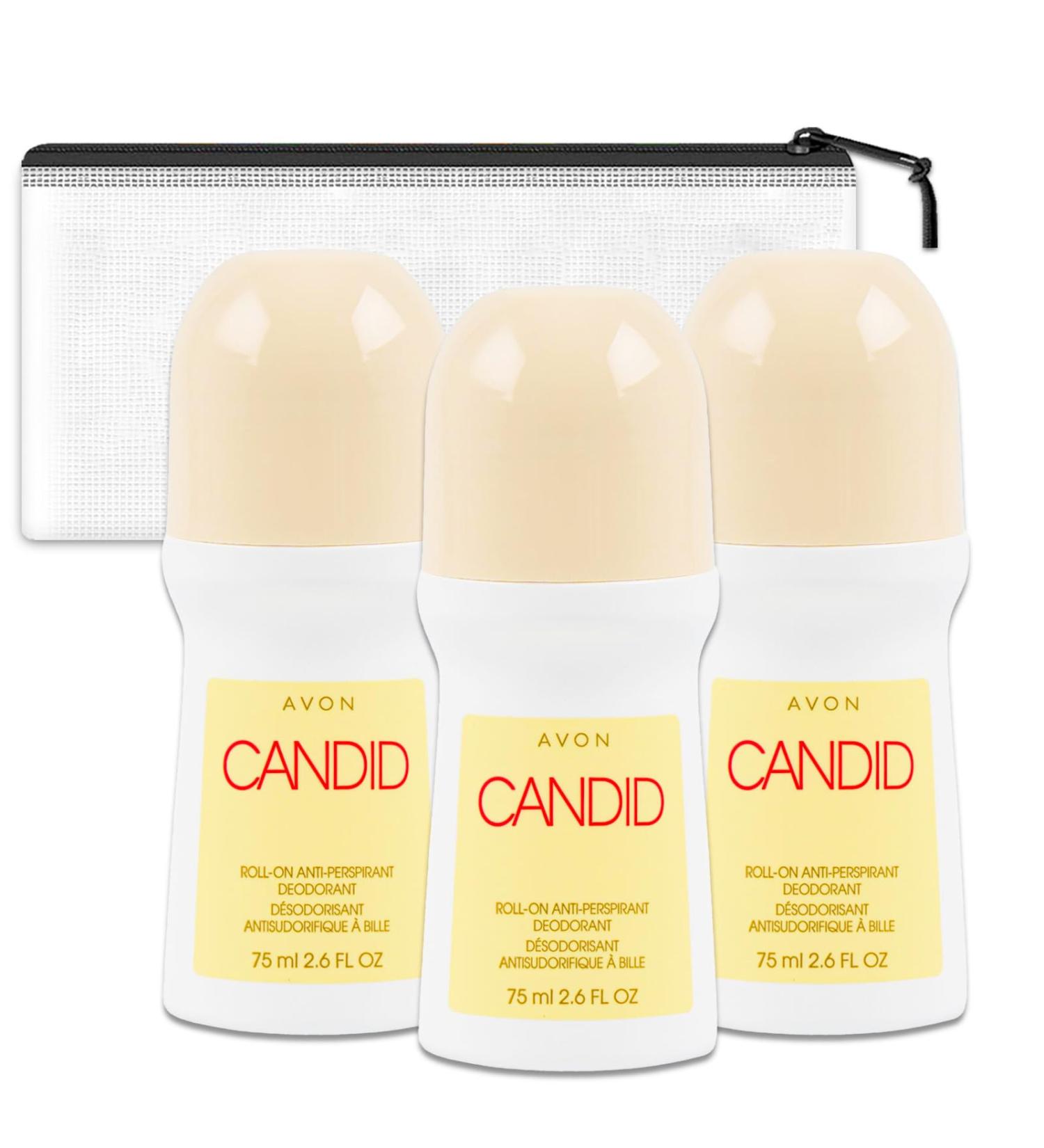 Avon Candid Deodorant for Women - Travel Pack Bundle (3 Pack) | Roll-On Anti-Perspirant Deodorant 2.6 Oz with Travel Bag | Best Travel Size Deodorants for Women - Buy Online on GoSupps.com