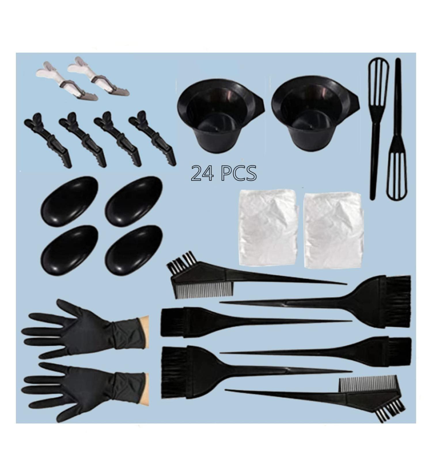 24 PCS Hair Dye Coloring Kit Hair Dye Tools-Hair Tinting Bowl Dye Brush Ear Cover Gloves for DIY Salon Hair Coloring Bleaching Hair Dryers Small Black Bowl Style - Buy Online on GoSupps.com