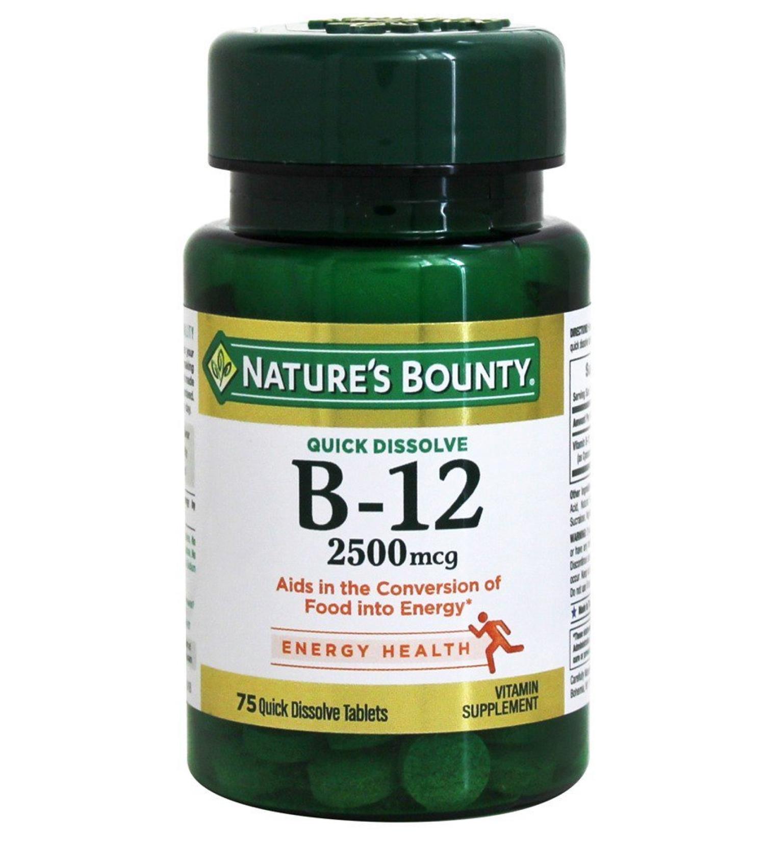 Nature's Bounty Vitamin B12 Sublingual 2500 mcg Tablets Natural Cherry 75 ea (Pack of 9)
