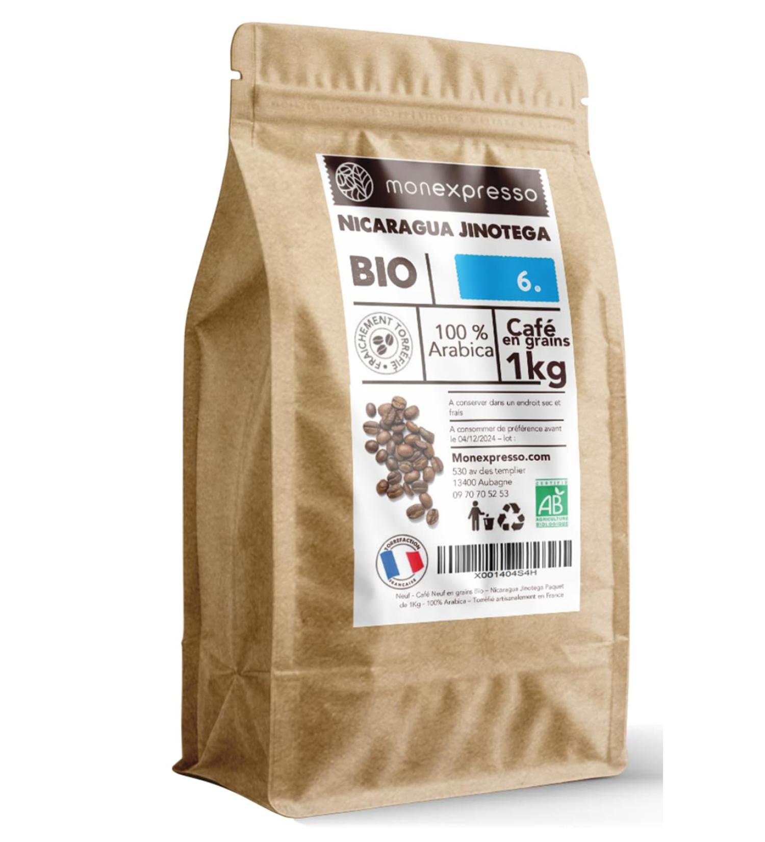 Organic Coffee Beans 100% Arabica 1 Kg Pack with Zip Nicaragua Jinotega Artisanally Roasted in France 100% Organic Farming Quality Coffee Satisfied or Refunded  - Buy Online on GoSupps.com