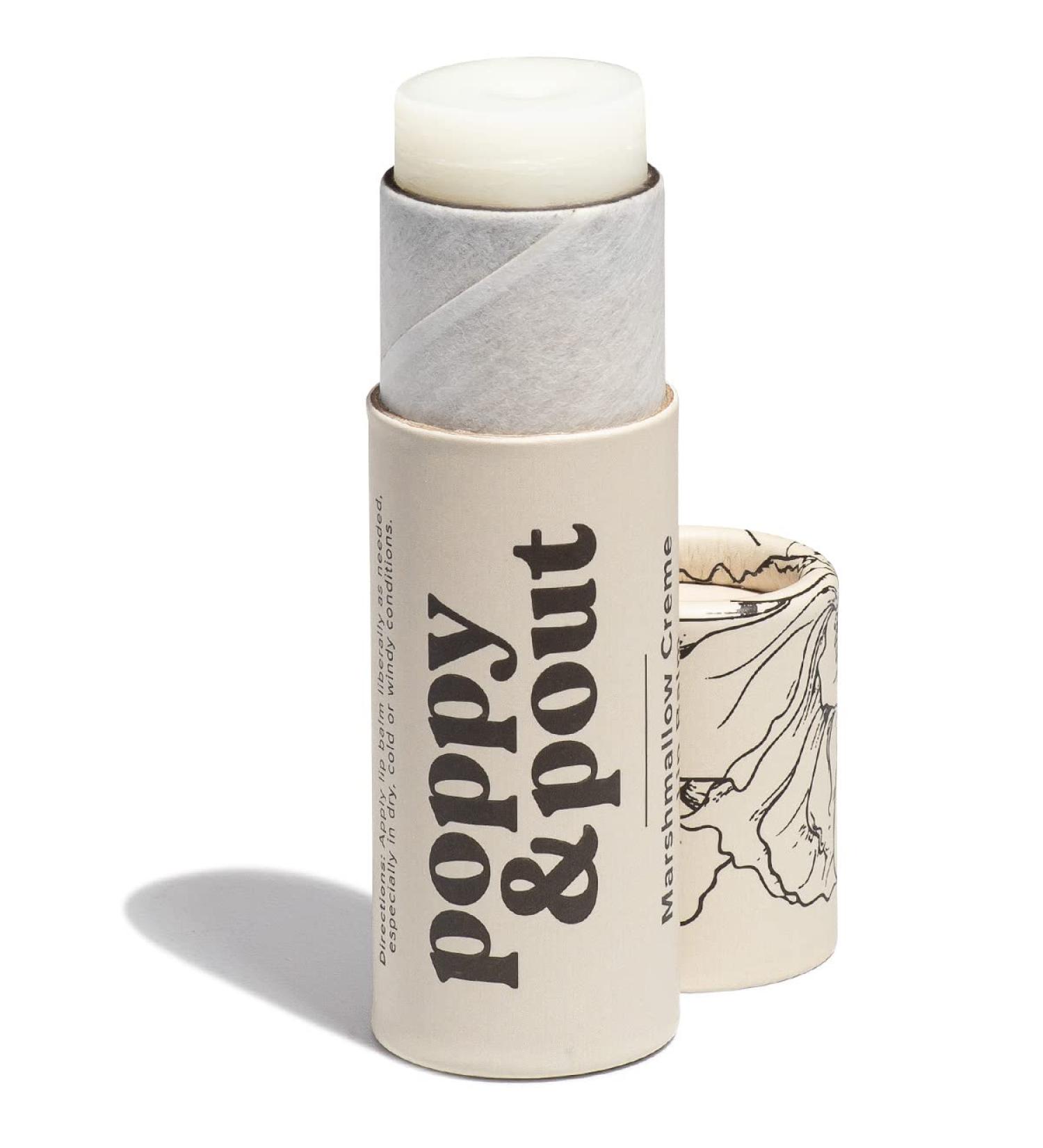Poppy & Pout 100% Natural Lip Balm - Marshmallow Creme, 0.3oz Hand-filled Tube with Beeswax, Vitamin E, and Organic Coconut Oil - Cruelty Free - Buy Online on GoSupps.com