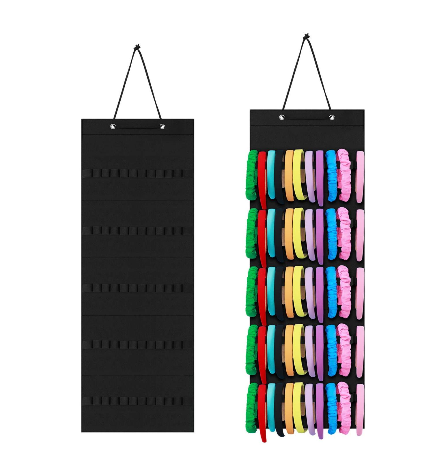 Tudomro Hanging Headband Organizer with 60 Elastic Bands - Bow Hanger for Girls Hair Bows - Felt Headband Holder (Black) - Buy Online on GoSupps.com