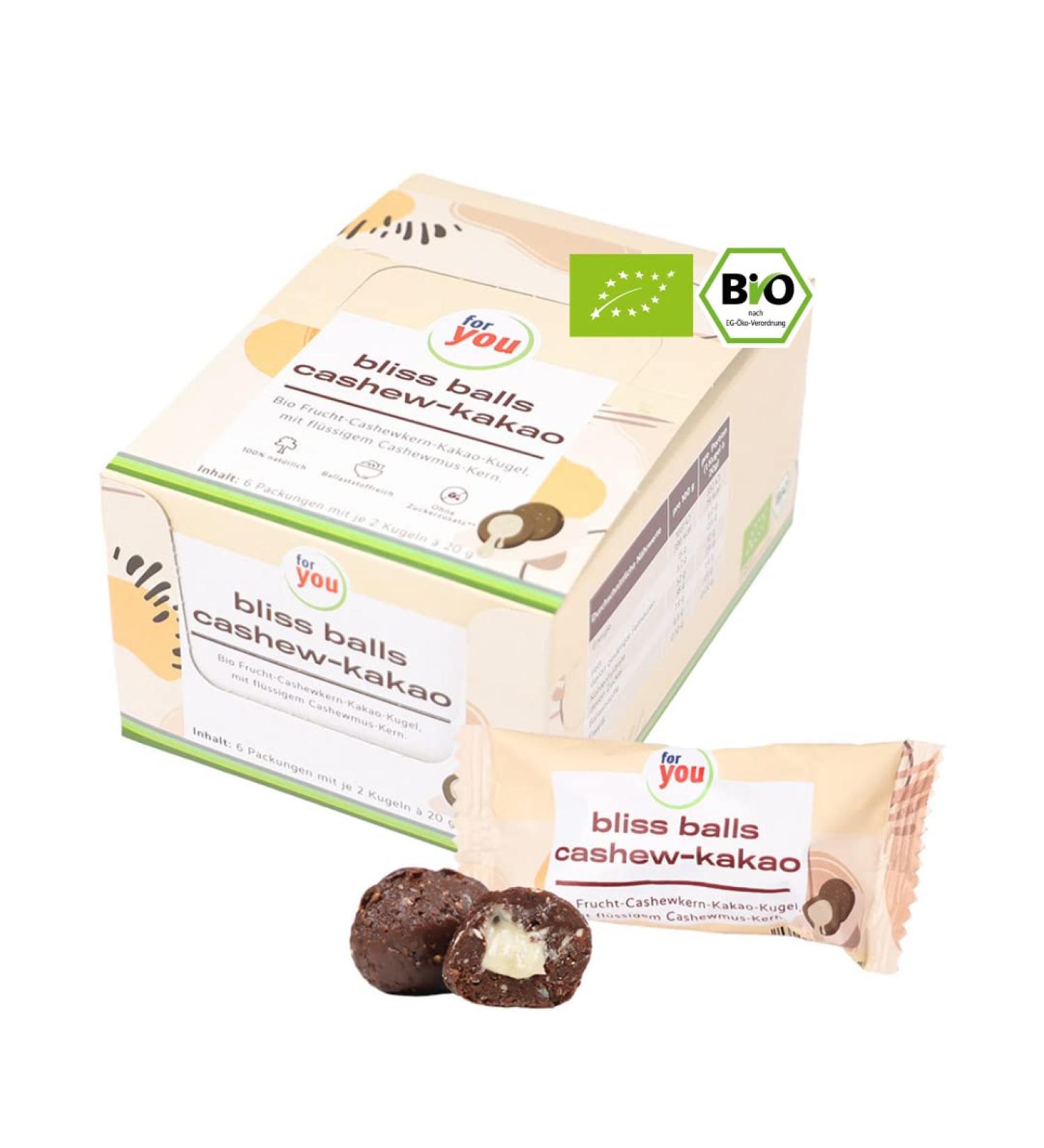 Organic Bliss Balls Cashew Kocao | Vegan Energy Bites | 100% Natural Wheat-Free No Additives | 6x2 Pieces | Healthy Snack - Buy Online on GoSupps.com