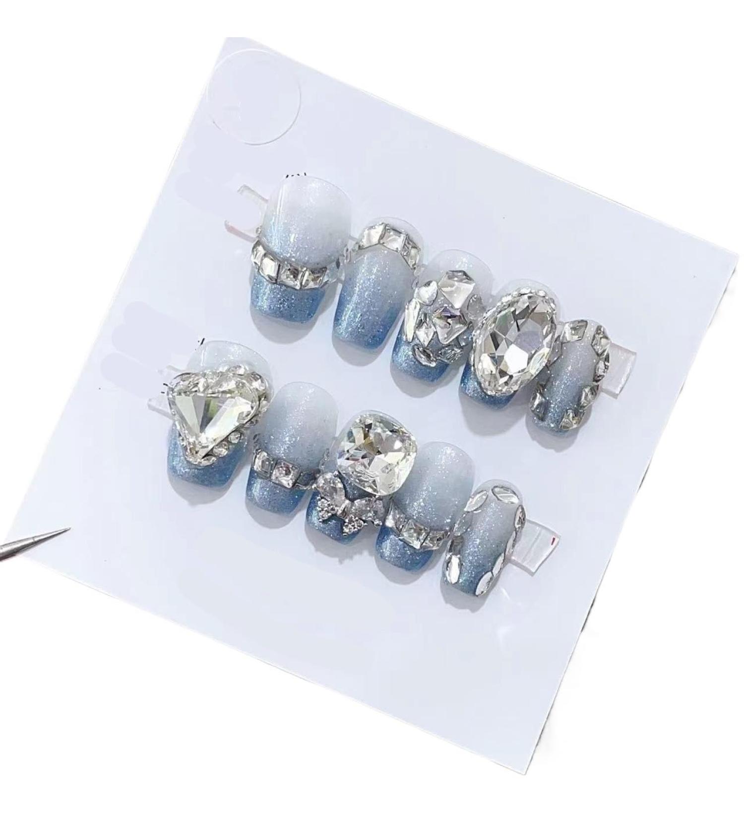 Handmade Wearing Nail Product Nail Beauty Short Style Summer Blue Detachable False Nail(XS)