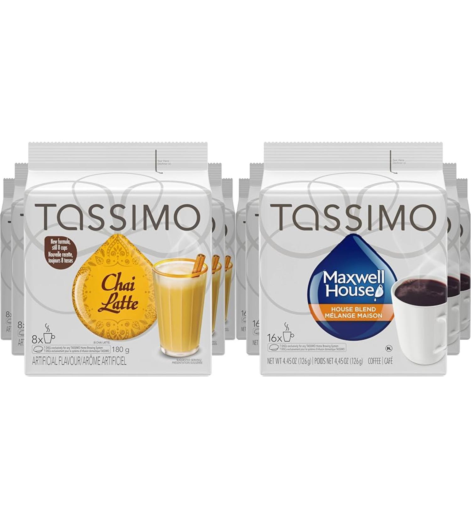 Tassimo Chai Tea Latte Single Serve T-Discs 180g (Pack of 5) & Maxwell House House Blend Coffee Single Serve T-Discs 126g (5 Boxes of 16 T-Discs) - Buy Online on GoSupps.com