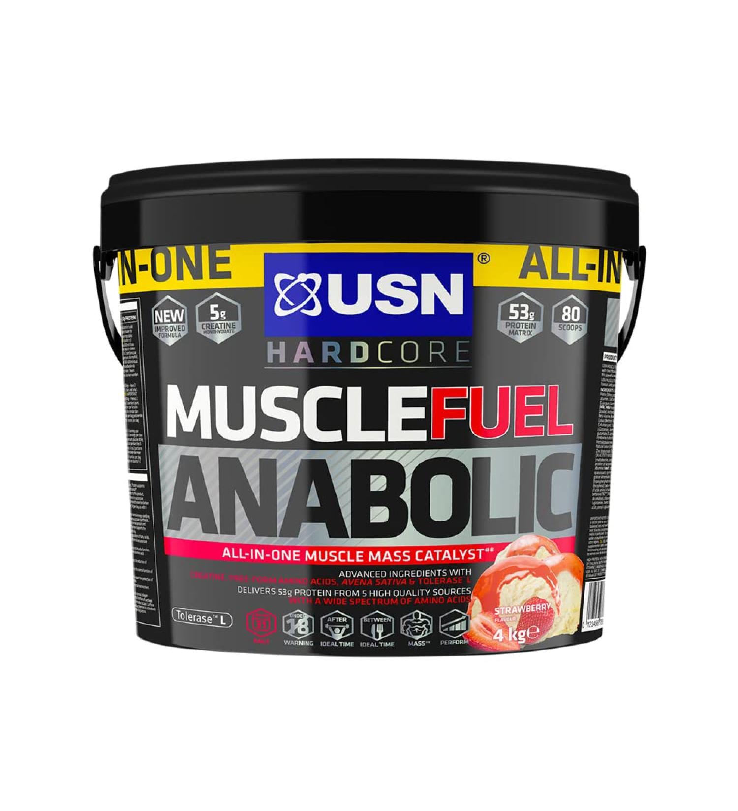 USN Muscle Fuel Anabolic Strawberry All-in-one Protein Powder Shake (4kg): Workout-Boosting Anabolic Protein Powder for Muscle Gain Strawberry 4 kg (Pack of 1) - Buy Online on GoSupps.com